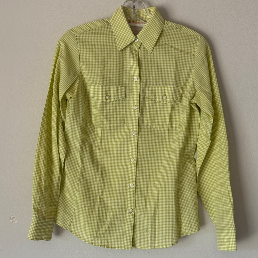 Banana Republic Women's Yellow Checkered Button Down Shirt